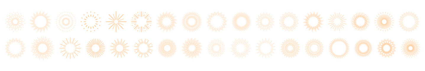 Sunburst set. Sunburst icon collection vector.Retro sunburst design.Vintage sunburst collection. Bursting golden sun rays. Fireworks. Logotype or lettering design element. Vector illustration