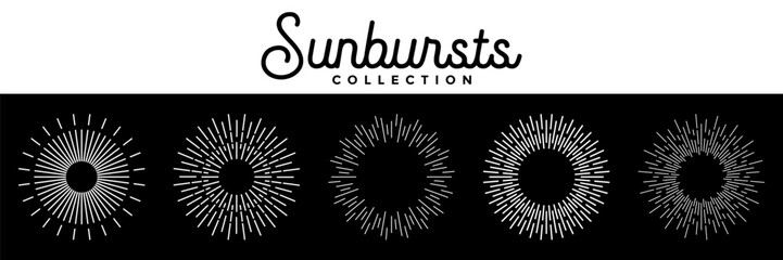 Sunburst set. Sunburst icon collection vector.Retro sunburst design.Vintage sunburst collection. Bursting golden sun rays. Fireworks. Logotype or lettering design element. Vector illustration