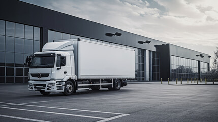 Obraz na płótnie Canvas Truck in front of an industrial logistics building. Generative AI
