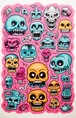 Foto op Plexiglas Schedel Lowbrow Horror Skull / Skeleton Poster art print — screenrpint style illustration with funny horror themes