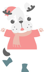 merry christmas and happy new year with cute dog, flat png transparent element cartoon character design