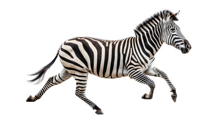 a Zebra running, side view in a Wildlife-themed, photorealistic illustration in a PNG, cutout, and isolated. Generative ai