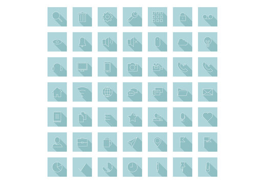 Vector set of modern simple thin icons with long shadow. Design elements for mobile and web applications.