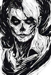 Halloween Monster - Zombie portrait black and white
