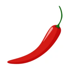Fotobehang Red chili pepper, hand drawn cayenne pepper vegetable, cabe merah keriting cartoon flat illustration © logomimi