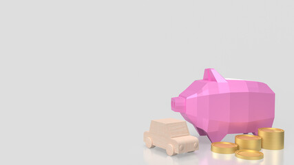 The pink piggy bank and gold coin for car saving concept 3d rendering