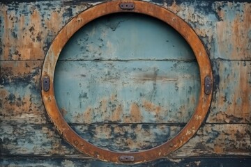 Obraz na płótnie Canvas Close-up of an old rusty closed empty porthole window