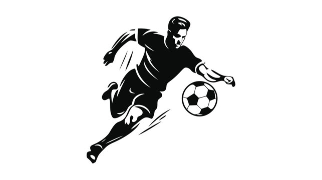 Vector soccer player silhouette. player shooting white background