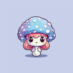 button mushroom kawaii cartoon illustration
