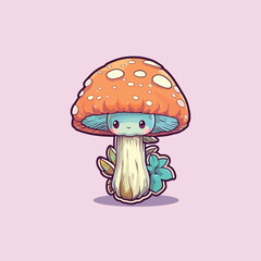 button mushroom kawaii cartoon illustration
