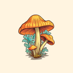 chanterelle mushroom kawaii cartoon illustration