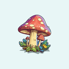 porcini mushroom kawaii cartoon illustration
