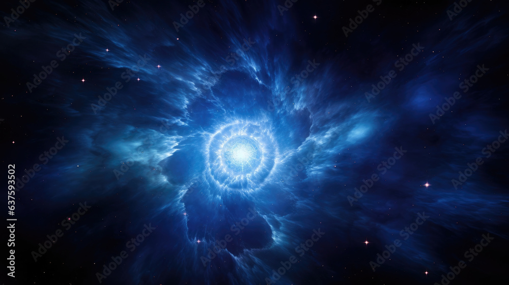 Wall mural the silhouette of a white dwarf appears in the forefront of a pinwheelshaped nebula its core wispy a