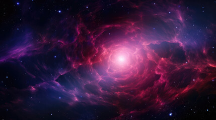 A nebula of dark hues of navy blue and purple contrasted by bright patches of pink highlighting a scene of intense cosmic activity as a detector tracks the trajectory of the radiation its lens