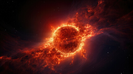 Through a telescope a murky patch of stars emerges from the depths of space surrounded by a diffuse cloud of gas and dust. In the center lies a white dwarf its surface a deep redorange as the result