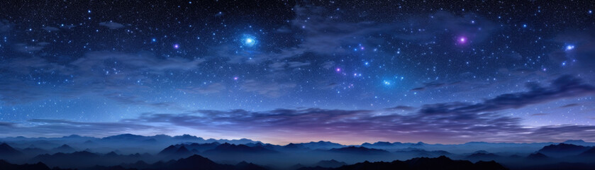 Fototapeta premium A large sprawling celestial formation made up of many stars floating in the sea of darkness. The stars an array of vibrant whites blues and pinks are embedded in the surrounding veil of ribbons