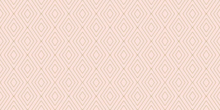 Vector minimalist geometric texture. Subtle golden seamless pattern with linear diamonds, rhombuses, thin lines. Abstract pink and gold minimal ornament. Art deco style. Elegant background design