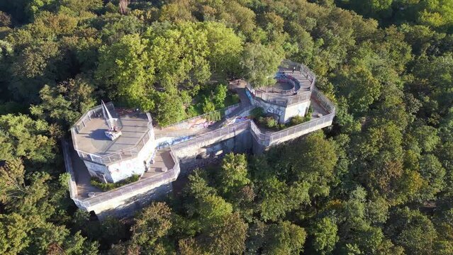 Gorgeous aerial view flight drone. Bunker Berlin Mitte Flak Tower Humboldthain