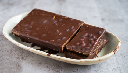 chocolate turron on ceramic background