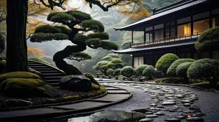 a zen garden in japan - obrazy, fototapety, plakaty
