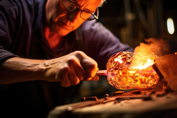 No matter how hot the fire or how demanding the process the glassblower stays unfazed and focused as he creates yet another stunning work of art from the glass.