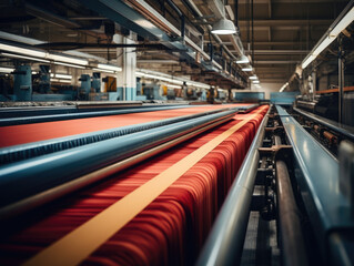 a long conveyor belt rolls of fabric are sent through a series of cleaning and pressing machines. As the fabric passes through it is pressed stretched and steamed to get rid of faint creases and
