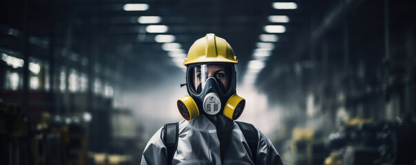 In an environment filled with harsh industrial elements a factory worker is pictured proudly standing with their protective gear on looking ahead with a sense of determination as they perform their