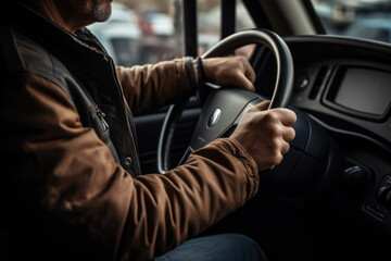 The truck driver looks to the future their hands firmly on the wheel the Truck Driving job at the edge of possibilities and dreams.