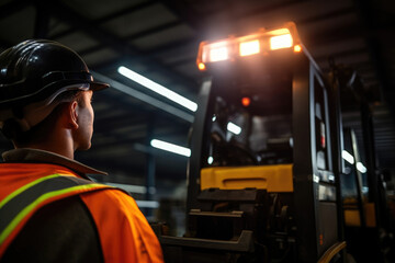 A single spotlight casts a halo of light on the Forklift Operator who moves around the warehouse with swift efficiency stacking up heavy loads with ease.