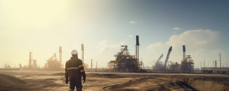 A lone roustabout stoically stands in the middle of a crowded oilfield his shoulders tensed and his brow furrowed as he prepares to tackle the daunting tasks in front of him.