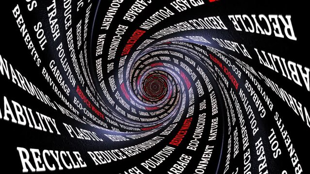 REDUCE WASTE Keywords on the Tunnel Walls, Animation, Background, Loop
