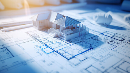 Blueprints and architectural drawings on paper