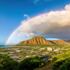 Obraz premium lifestyle photo rainbow over honolulu on oahu