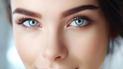 Naklejka premium Close-up Portrait of a Woman with Stunning Green Eyes and Glamorous Makeup