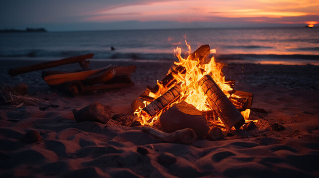The warm glow of bonfires and beach fire pits adds charm to the evening