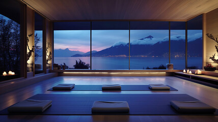 Obraz premium Yoga mats placed in a yoga studio setting