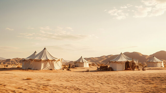 Traditional Bedouin-style tents set in the heart of the desert
