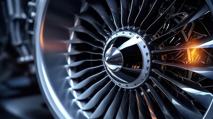 Turbofan engine, modern. A close-up of an aircraft's turbojet on a black background. the aircraft's turbofan engine blades. generative ai - obrazy, fototapety, plakaty