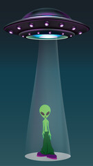cartoon ufo beaming an alien