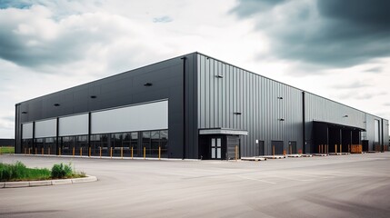 Fototapeta premium outside view of massive cold-rolled steel commercial and industrial buildings. generative a
