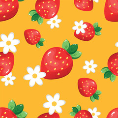 Vector seamless pattern with strawberries. Sweet berry. Summer pattern. Suitable for prints and backgrounds, packaging.