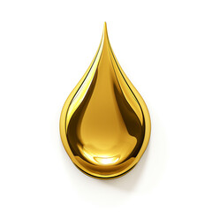 Gold oil fuel drop or olive oil on white background.