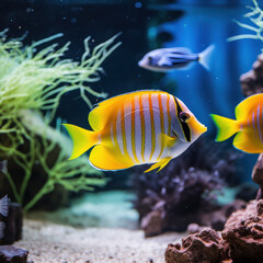 Fototapeta na wymiar lifestyle photo tang fish in an aquarium