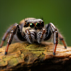 lifestyle photo jumping spider sitting on a log