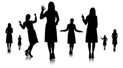 Silhouette of female healthcare worker. Happy smiling doctor with a stethoscope. A doctor in a white coat poses. Different color options. Vector flat style illustration set isolated on white