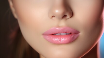 Fototapeta premium Close-up of a gorgeous woman's face with healthy skin, lips, and eyes. generative ai