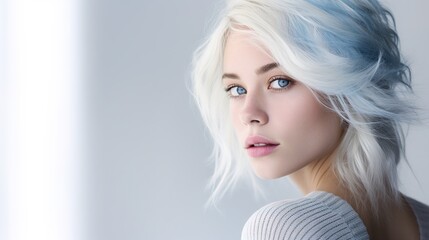Naklejka premium Portrait beautiful young woman with clean fresh skin. Model with healthy skin, close up portrait. Cosmetology, beauty and spa. generative ai
