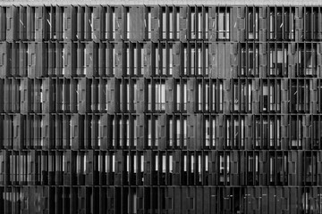 Black and white tone, Vertical random pattern of rectangular glass windows and aluminium cladding...