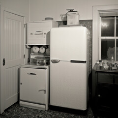 lifestyle photo old ice box in 1930 kitchen
