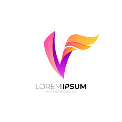 Obraz premium V logo and wing design, Business logo, 3d colorful design